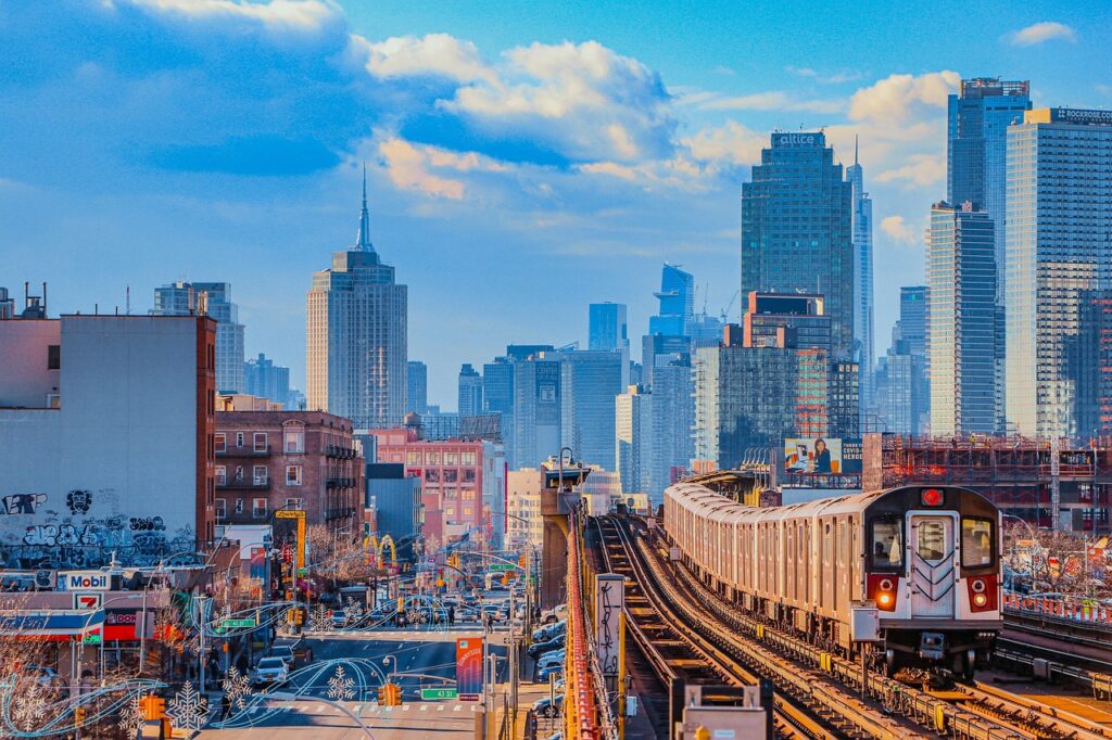 Skyline of NYC from train tracks